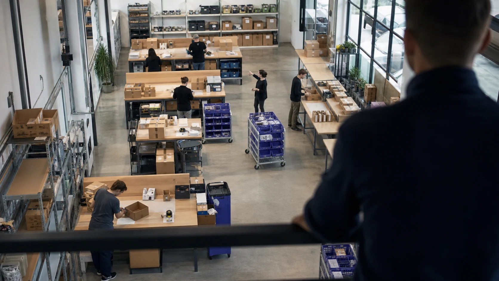 Owner looking over a busy fulfillment floor, the operation a buyer would value