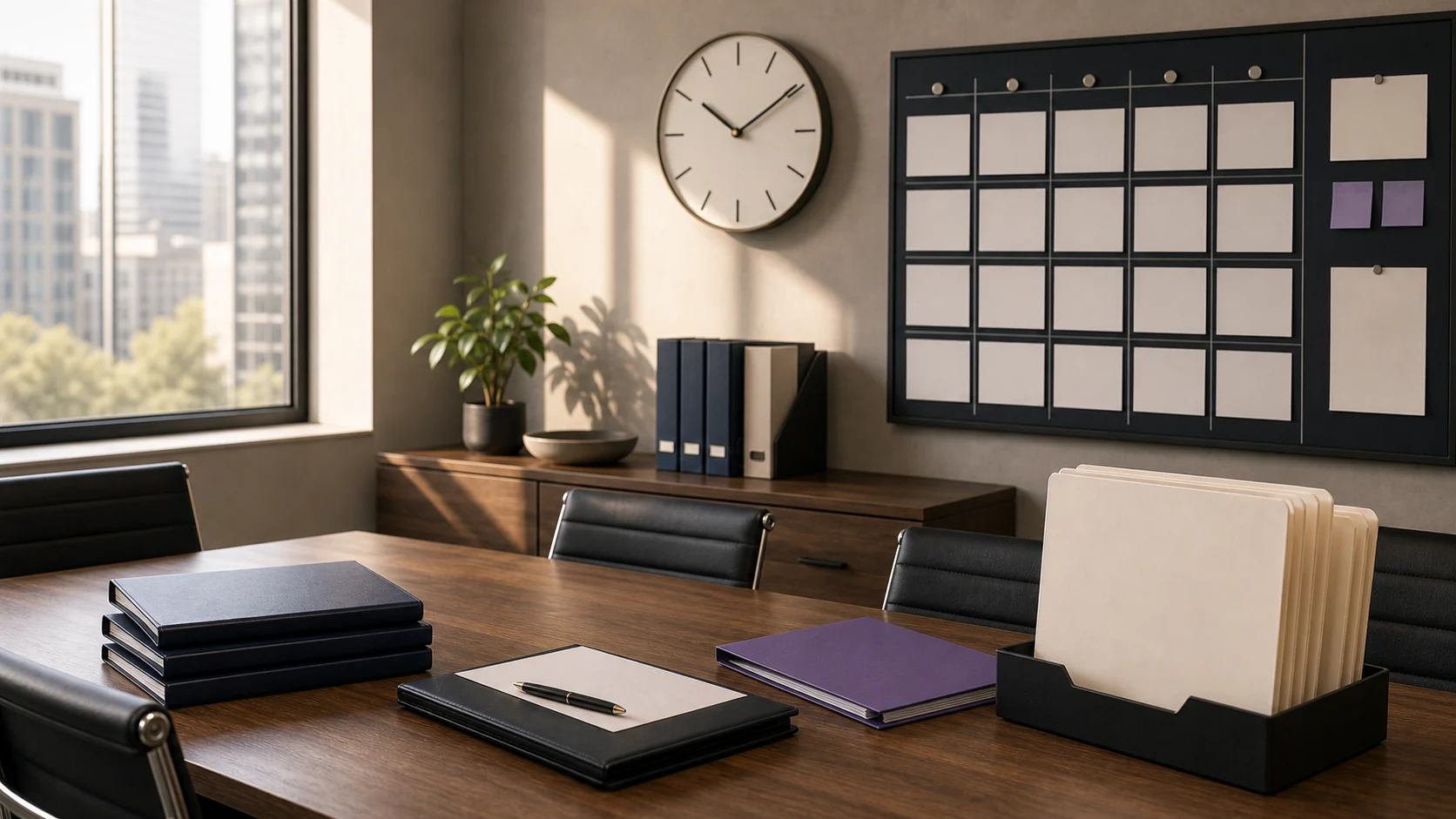 Planning room with a wall calendar, a clock and folders, where exit planning starts well before a sale
